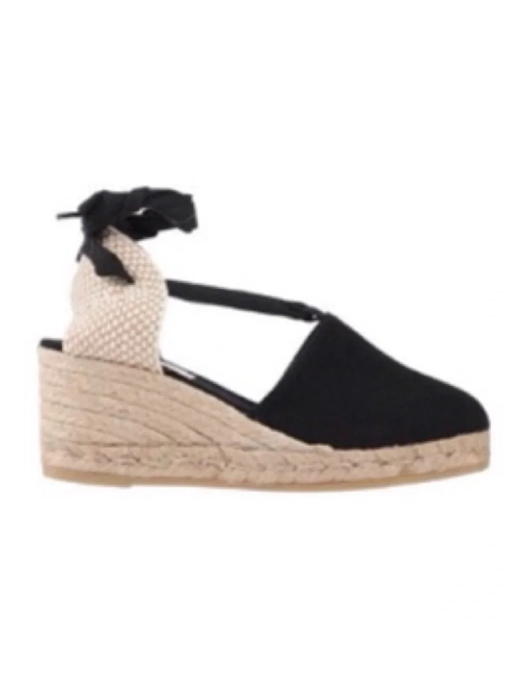 Gaimo Spain Closed Toe Women’s Black Espadrille Wedge Sandals with Ankle Wrap
